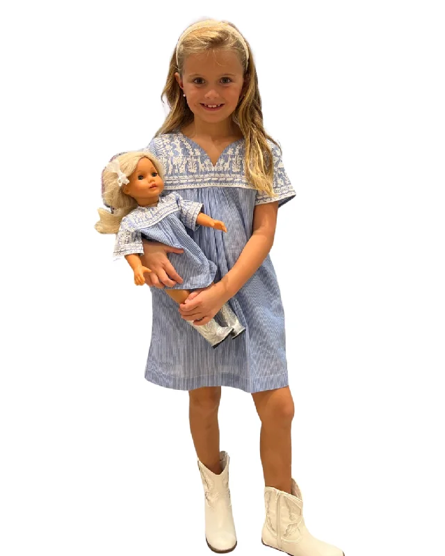 The Aubrey Embroidered Blue and White Cotton Dress For Girls Beaded unclassified dresses