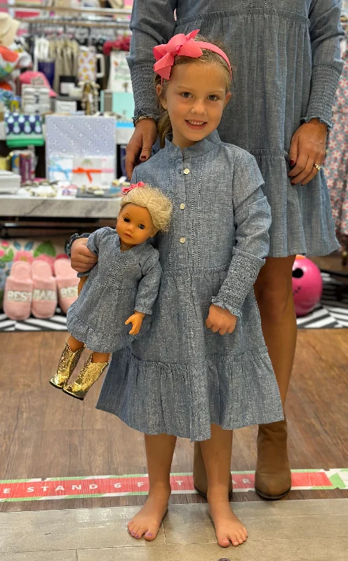 The Wesley Smocked Sleeve Girls Dress in Chambray High-low unclassified dresses