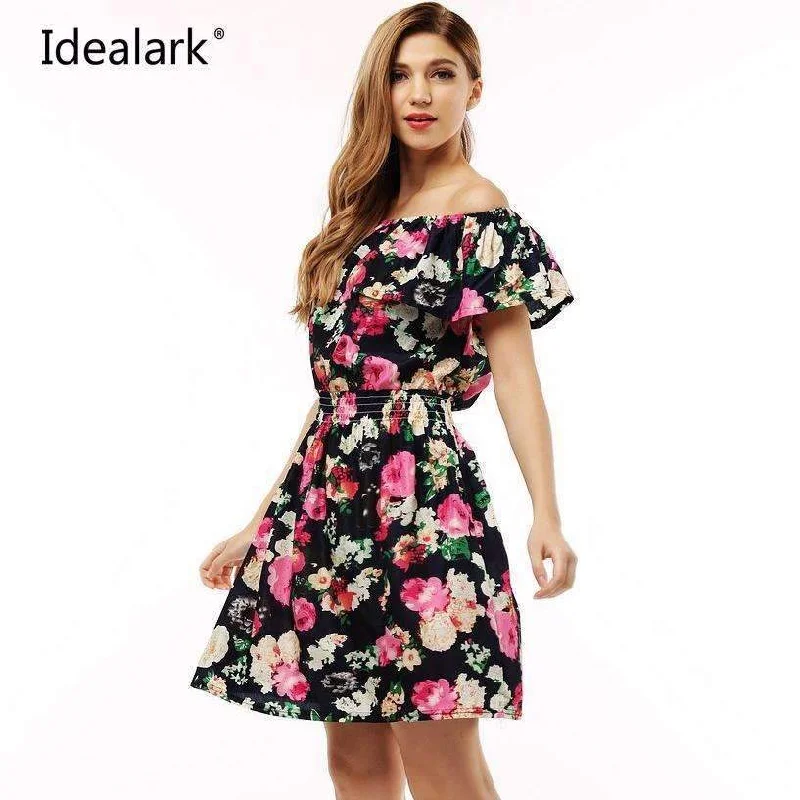 Floral Printed Chiffon Off Shoulder Summer Dress Organza floral dresses