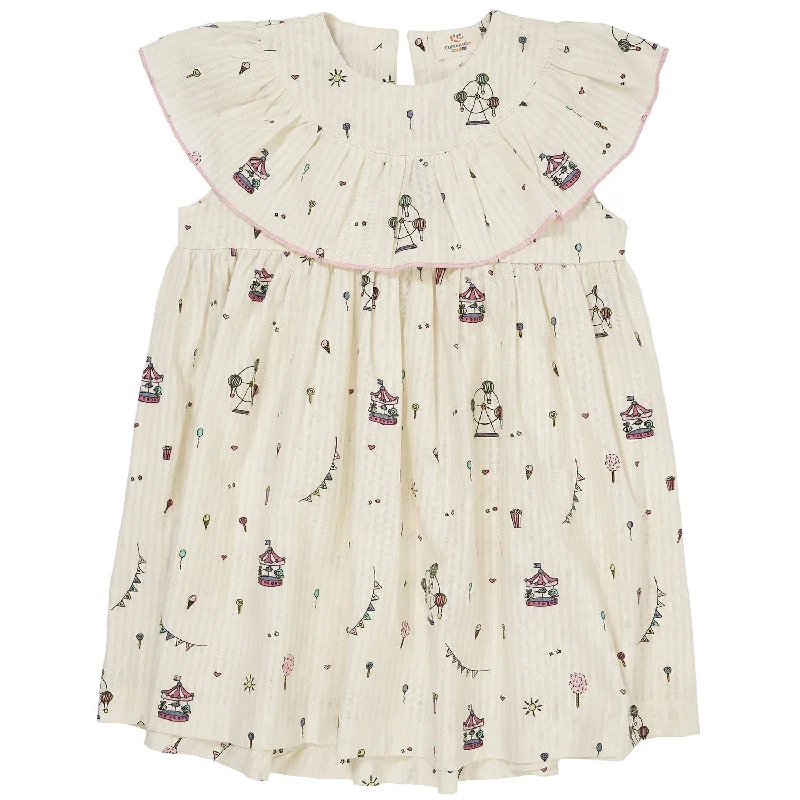 COPENHAGEN COLORS Cream Tivoli Print Dress W. Frill Flattering floral dresses for all body types