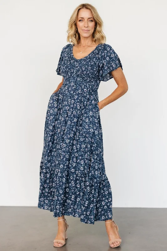 Joanie Smocked Dress | Blue Floral Edgy floral dresses