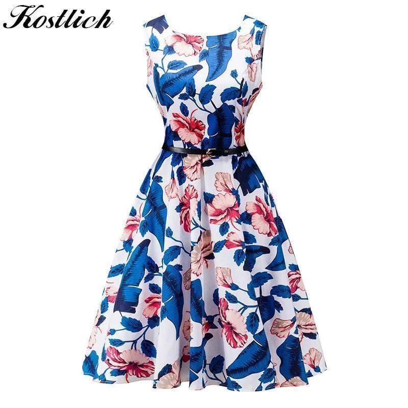 Women Cotton Floral Print Vintage Dress With Belt Best floral dresses for plus size