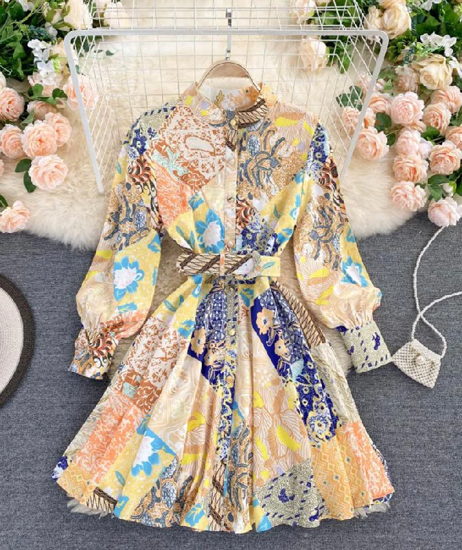 Printed long sleeve dress women's dress  1018 Best floral dresses for outdoor weddings