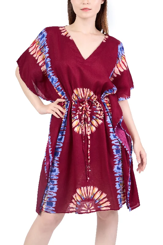 Rayon Boho Tops Dress Kimono - Burgundy Printed Colorful Cute floral print summer dresses