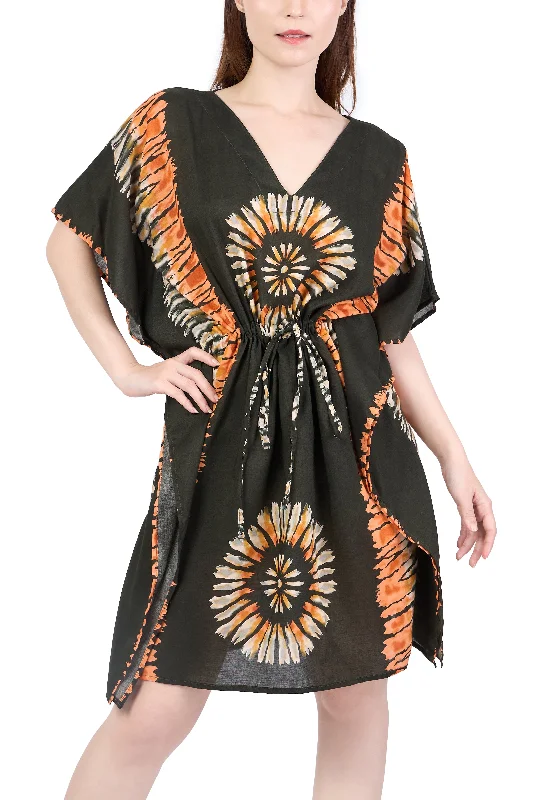 Rayon Boho Tops Dress Kimono - Green Printed Colorful Romantic floral dresses