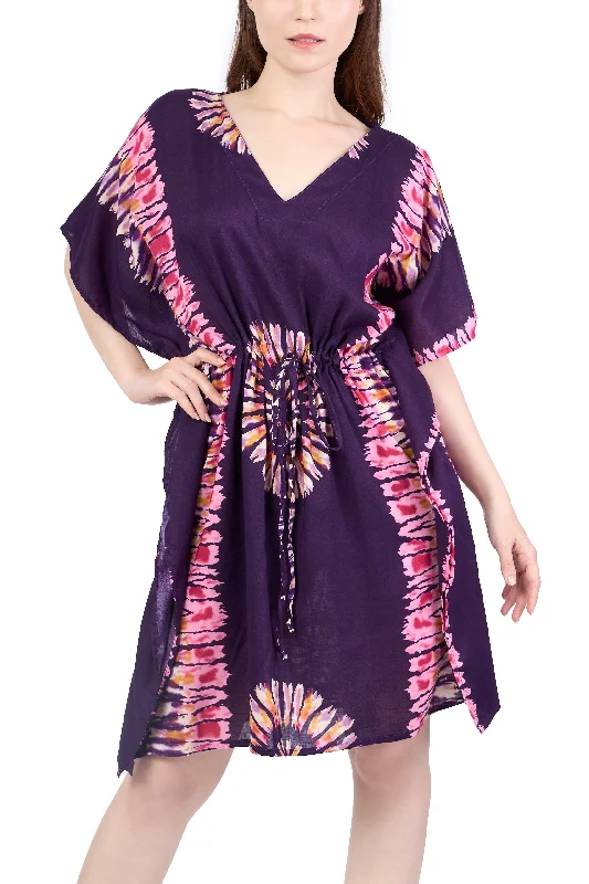 Rayon Boho Tops Dress Kimono - Purple Printed Colorful Birthday floral dresses