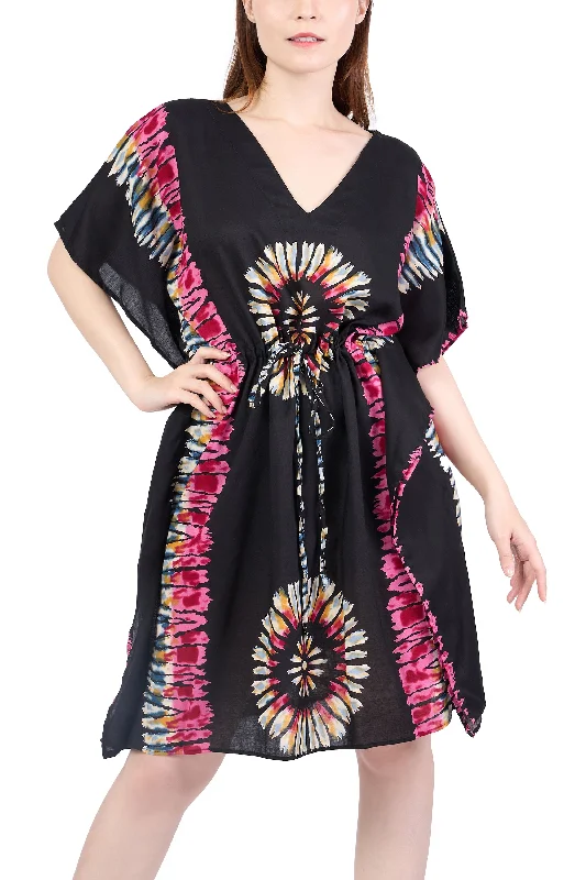 Rayon Boho Tops Dress Kimono - Black Printed Colorful Floral dresses under $100