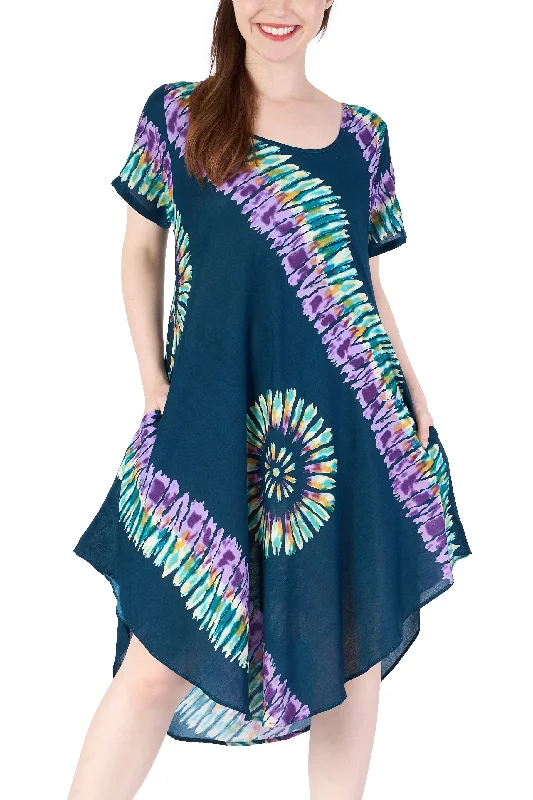 Teal Printed Colorful Dress with Sleeves and Two Pockets Designer floral dresses