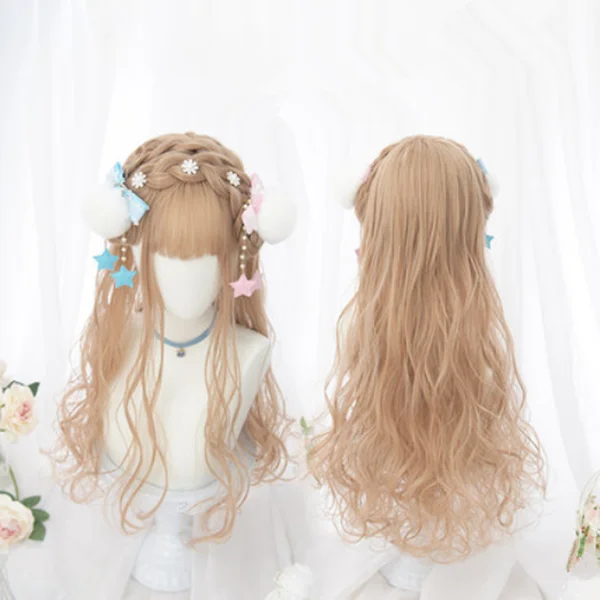 Lolita gold long roll wig yv42349 Pleated Floral Maxi