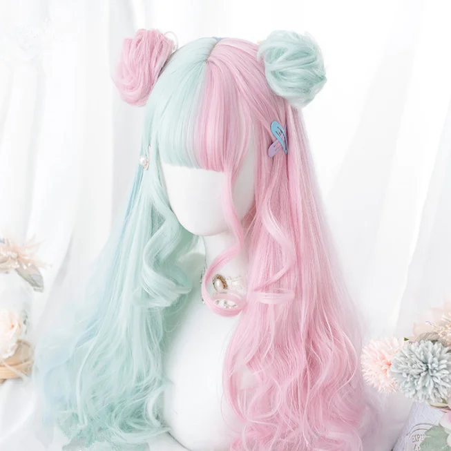 Macaron wig+two buns