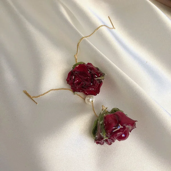 Red rose flower long earrings yv42321 Maxi Skirt Glam