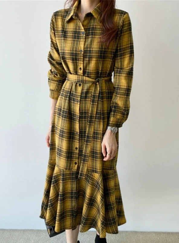 The Contrast Check Shirt Skirt Long Dit Dress Maxi Skirt Collection