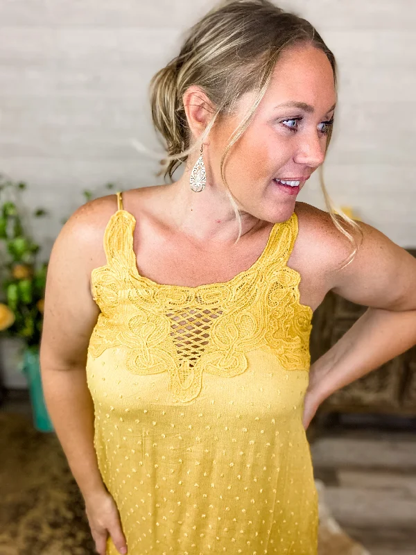 Esme - Mustard Swiss Dot Lace Top Mexi Lace Dress Party