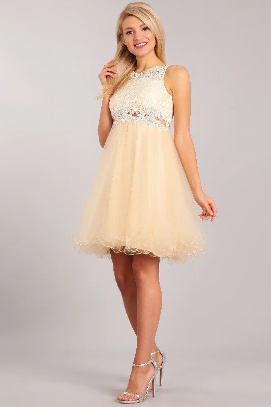 Short Ruffled Dress with Lace Bodice by Cinderella Couture 5010 Layered Lace Dress