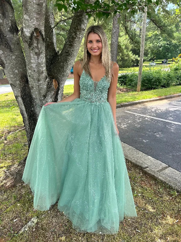 Blush Prom 12150 Fern Green Glitter Tulle A-Line Dress Tulle Wedding Dress