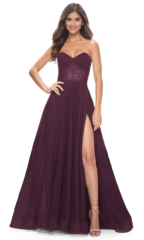 La Femme 31971 - Tulle High Slit Prom Dress Romantic Tulle Dress