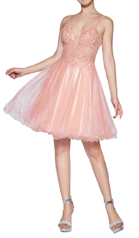 Ladivine CD0137 - Plunging V-Neck Glitter Tulle Homecoming Dress Sparkling Tulle Dress