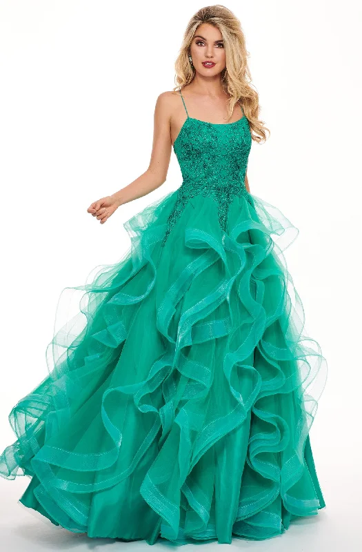 Rachel Allan 6526 - Embroidered Scoop Neck Ruffled Tulle Ballgown Tulle Dress Design