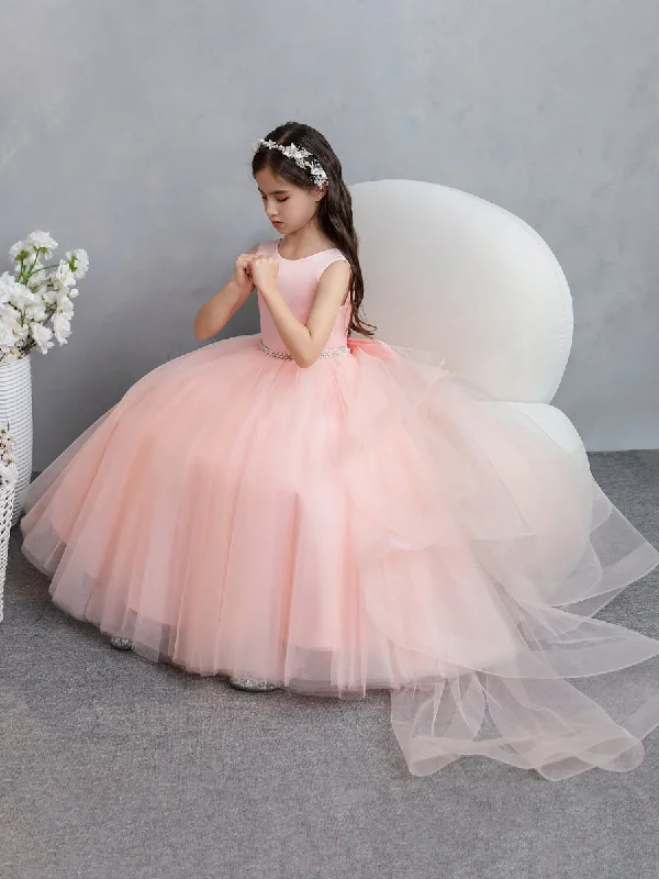 Tulle Ball Gown/Princess Ruffles Flower Girl Dresses With Pearls & Bowknot Tulle Bridesmaid Dress