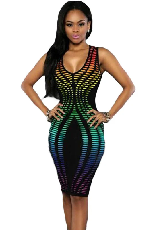 Gradient Color Print Sleeveless Bodycon Dress Curvy Bodycon Dress