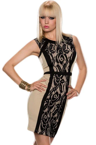 Lace Panelled Tank Bodycon Dress Hot Pink Bodycon