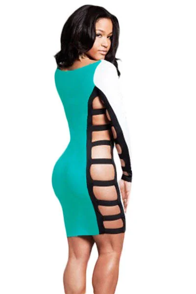 Long Sleeve Sided Slits Bodycon Dress Ruffle Bodycon Dress