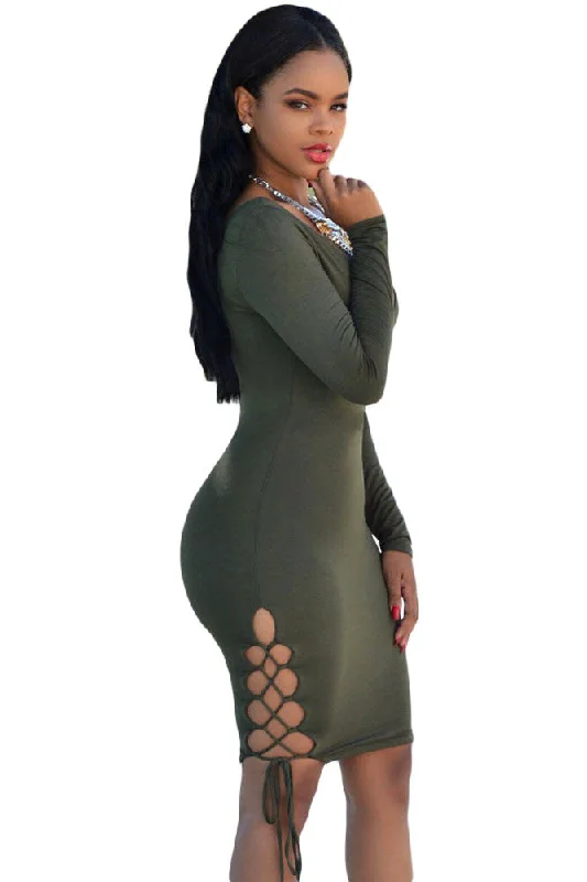 Oliver Green Sexy V Neck Lace Up Sides Bodycon Dress Sheer Bodycon Dress