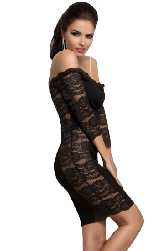 Glimmering Black Lace Off Shoulder Bodycon Dress Sleeveless Bodycon Dress