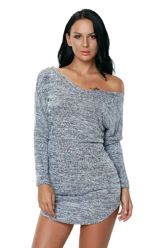 Grey Slouch Off Shoulder Long Sleeve Bodycon Dress Sparkling Bodycon Dress