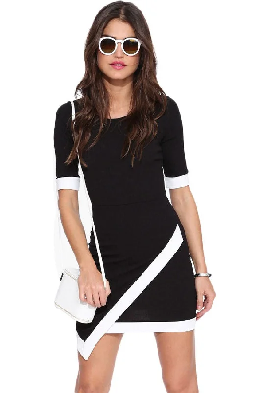 Black Short Sleeve Asymmetric Bodycon Dress Sexy Red Bodycon