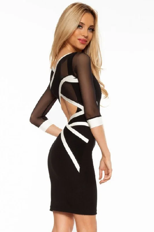 Black White Mesh Cross Strap Bodycon Dress Bodycon Dress Chic