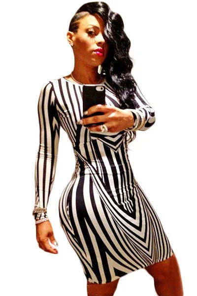 Black White Print Celeb In Bodycon Dress Sexy Mini Bodycon