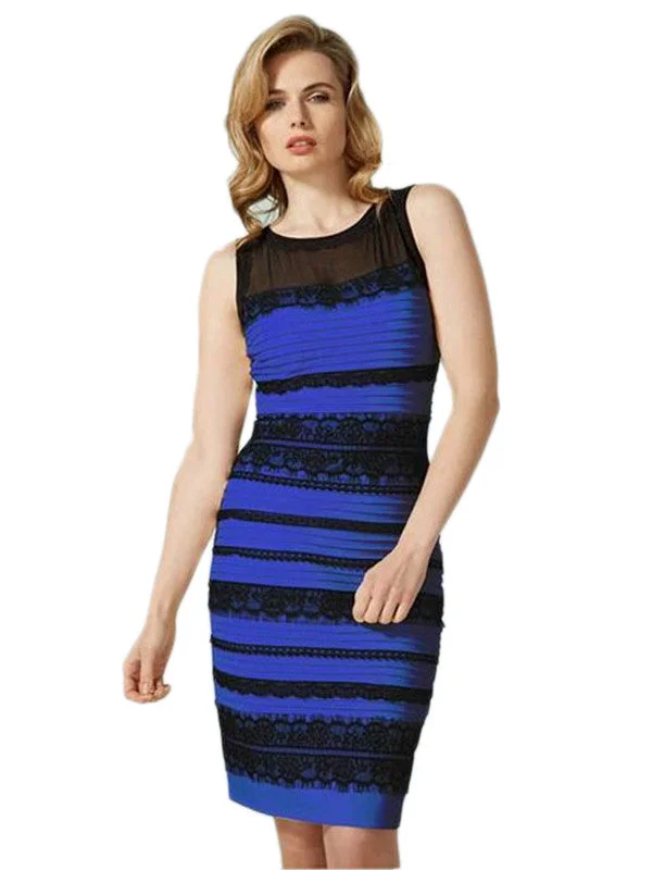 Blue Sleeveless Lace Striped Bodycon Dress Sexy Bodycon Gown