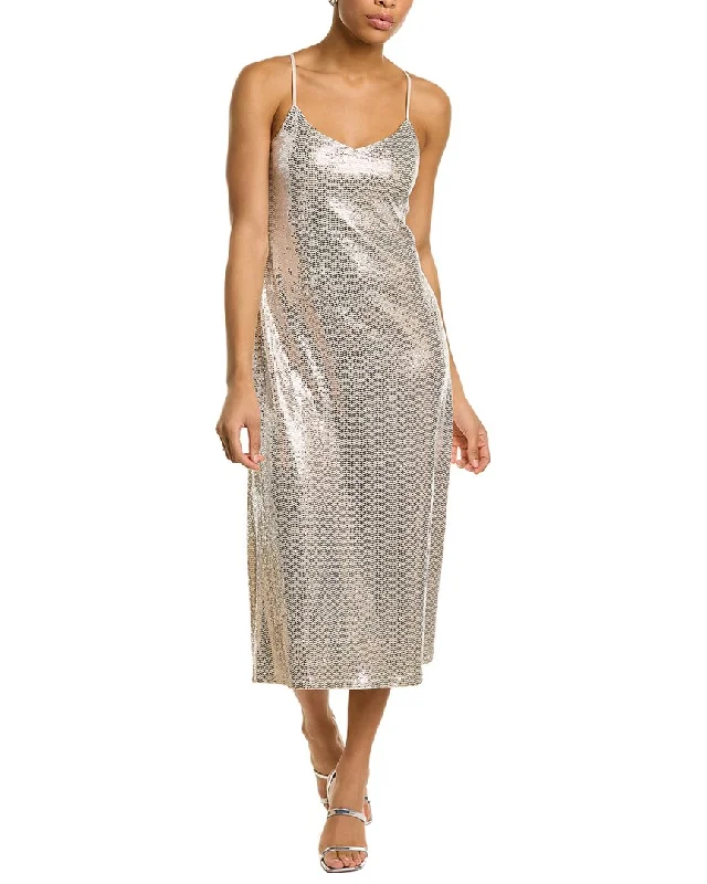 Anne Klein Sequin Midi Dress Elegant Satin Skirt