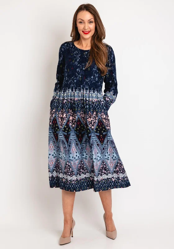 White Stuff Elisa Print Midi Dress, Navy Midi Skirt Casual