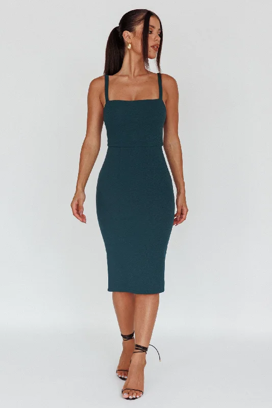 Georgia Square Neckline Midi Dress Forest Green Soft Wool Midi