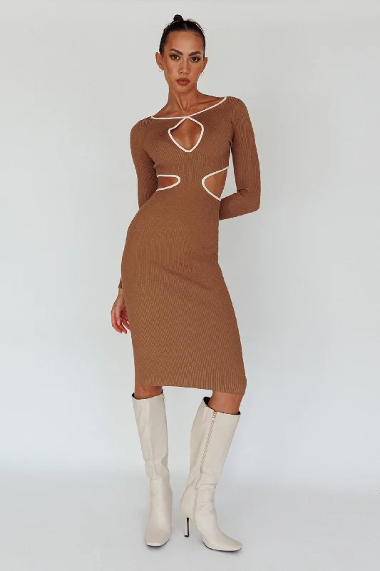 Jovie Keyhole Knit Midi Dress Mocha Wrap Midi Skirt