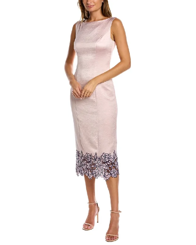 JS Collections Dawn Boat Neck Midi Dress Embroidered Midi Skirt