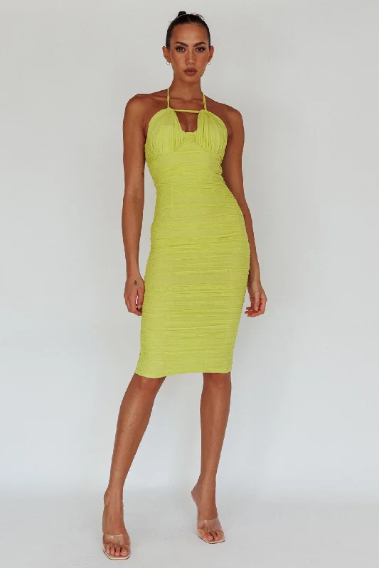 Maribella Halterneck Midi Dress Lime Silk Midi Skirt