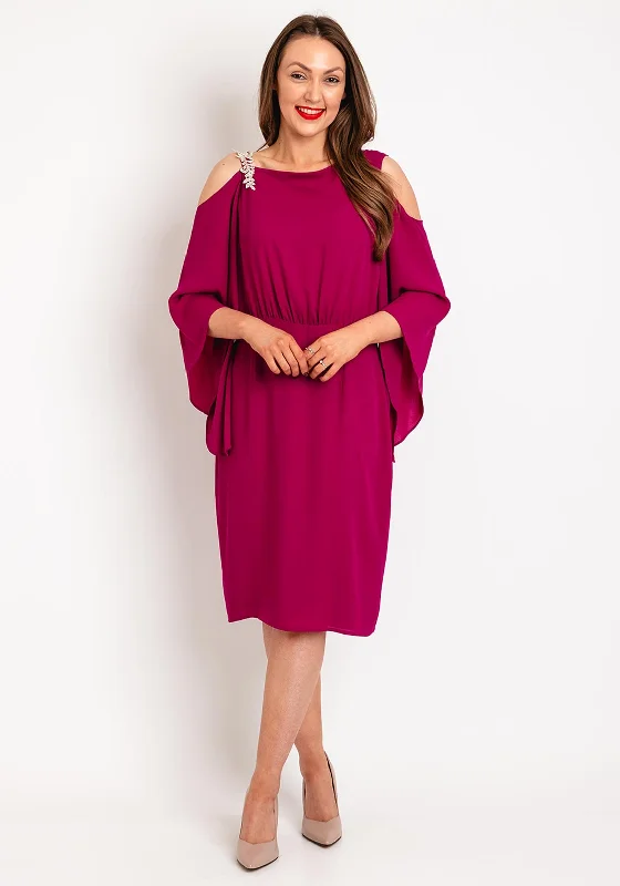 Olimara Applique Cold Shoulder Midi Dress, Magenta Elegant Midi Dress