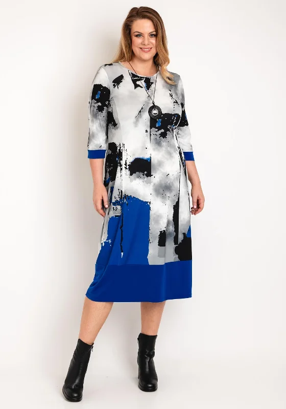 Ora Abstract Print Midi Dress, Grey Button-front Midi Skirt