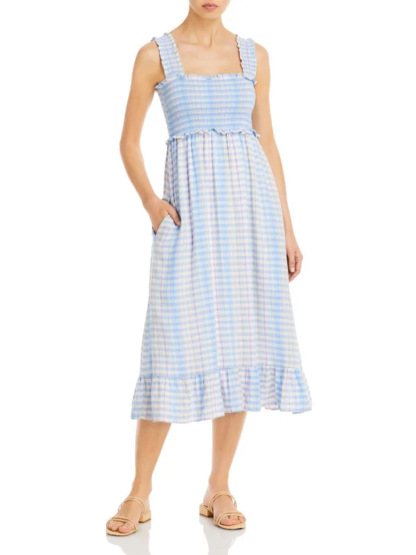 Rumi Womens Gingham Calf Midi Dress Trendy Midi Look