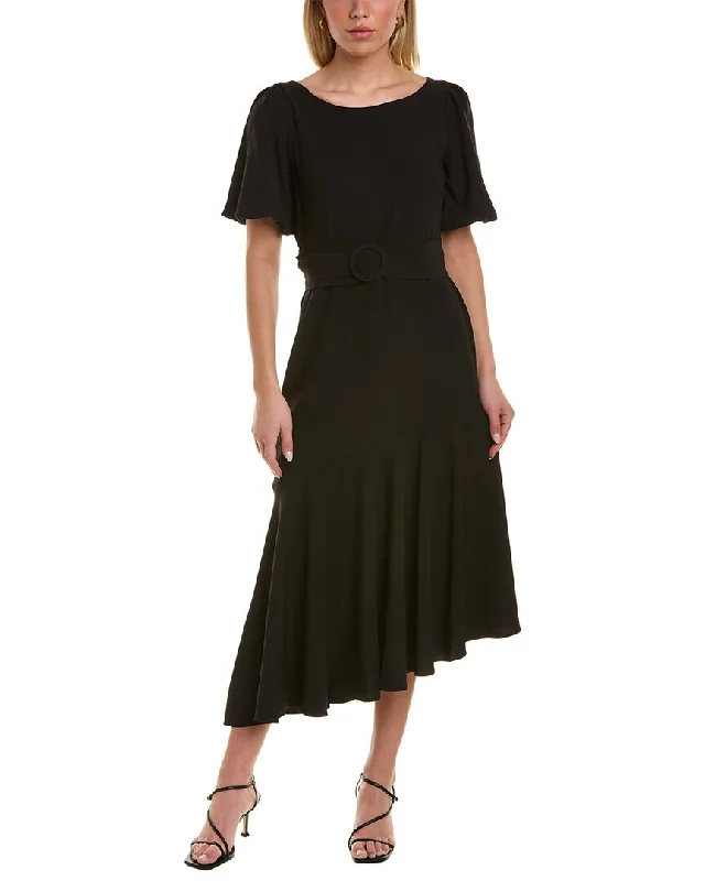 Taylor Belted Crepe Midi Dress Elegant A-line Skirt