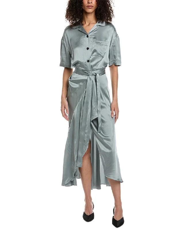 Burberry Emily Tie-Waist Silk Shirtdress Midi Shirt Dress