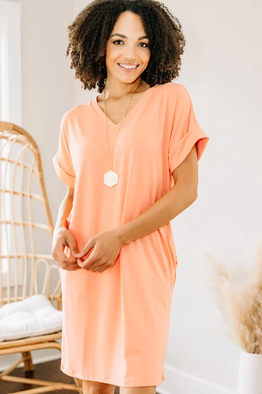 Everywhere You Go Coral Orange T-shirt Dress Button Detail Shirt