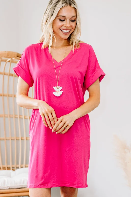 Everywhere You Go Fuchsia Pink T-shirt Dress Basic Shirt Dress