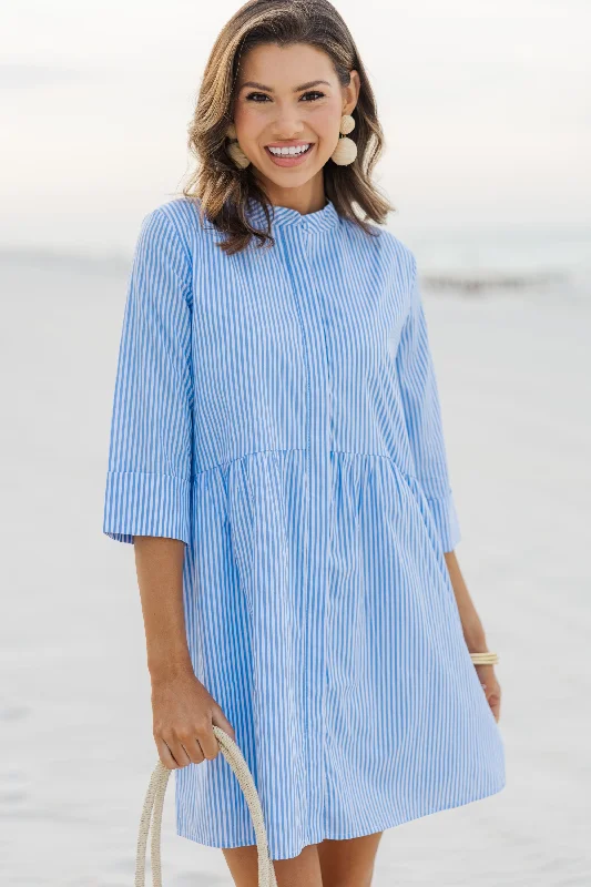 No Worries Blue Striped Shirt Dress Shirt Dress Combo