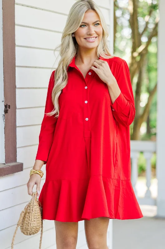 Share Your Story Red Shirt Dress Ruffled Shirt Dress