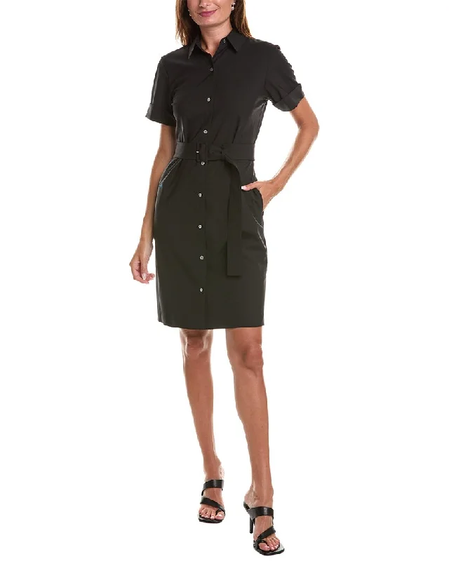 Theory Belted Wool-Blend Shirtdress Linen Shirt Dress